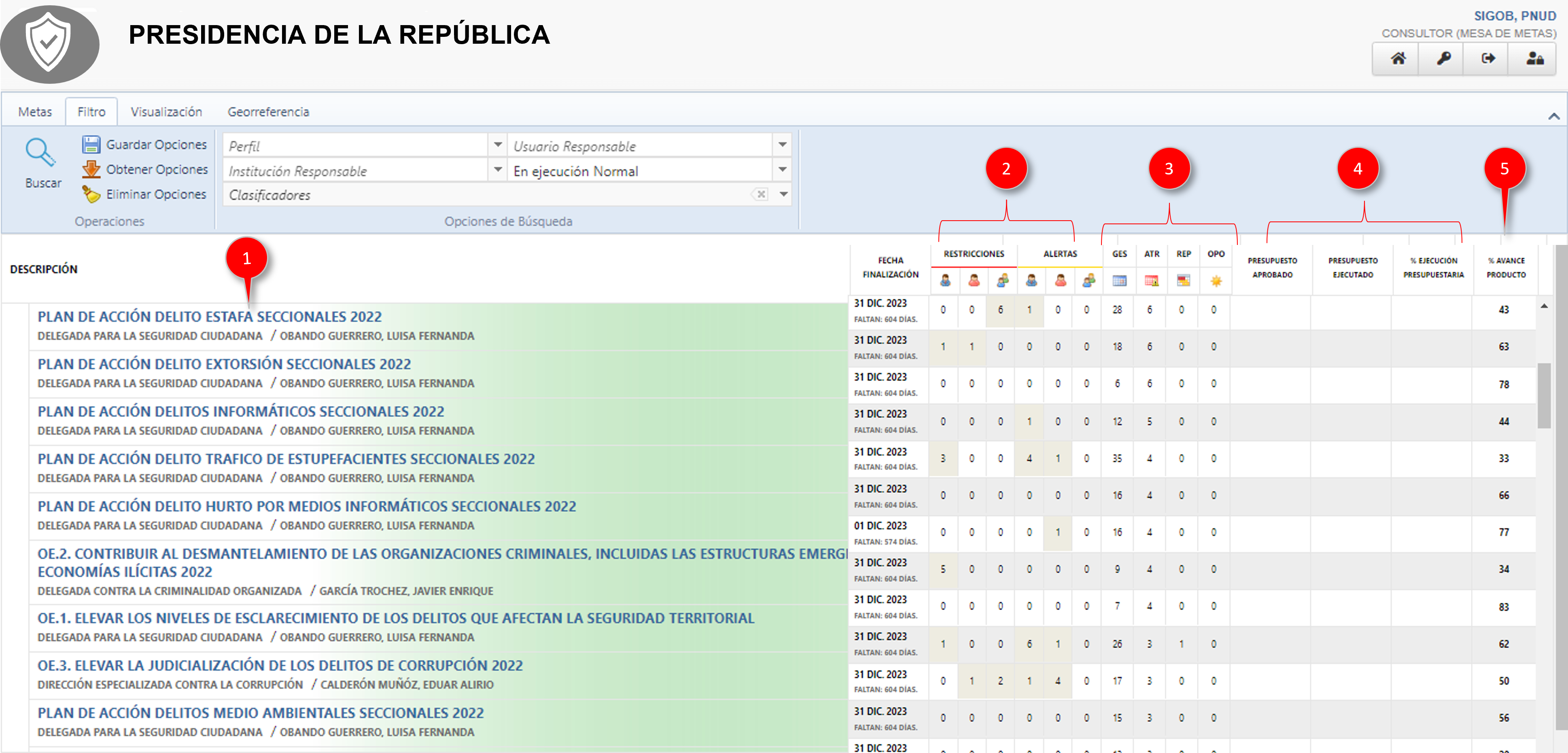 Plataforma de gestión. METAS